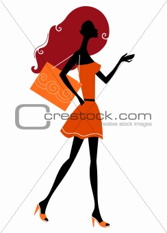 Abstract shopping woman silhouette isolated on white
