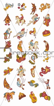set of fairytale characters and items