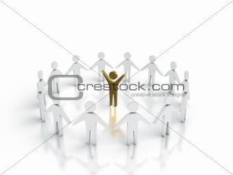 Abstract image of team leader surrounded by peaople.