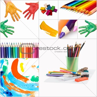 funny painted hand and pencils