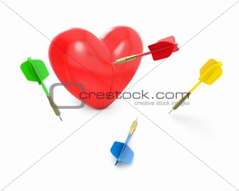 One dart hit the red heart