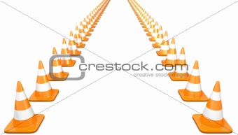 Two lines of traffic cones