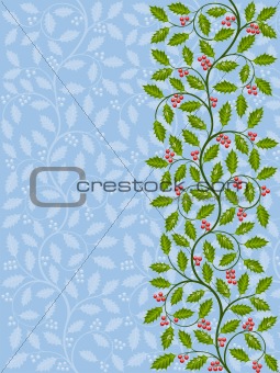 Floral pattern with ilex. Decorative background. Vector illustration.
