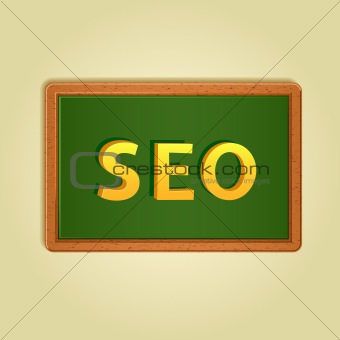 Colorfull magnets on board. Word SEO. Vector