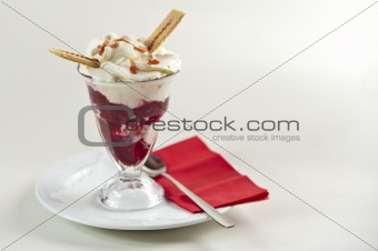 Hot raspberries with ice cream