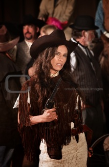 Native American Woman with Gun