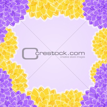 Card with Yellow and Violet Flowers Frame. Place for Text. floral Vector Illustration