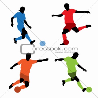 Four soccer players silhouettes