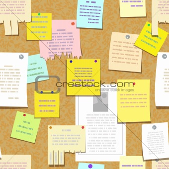 seamless cork bulletin board with notes, cards, advertise