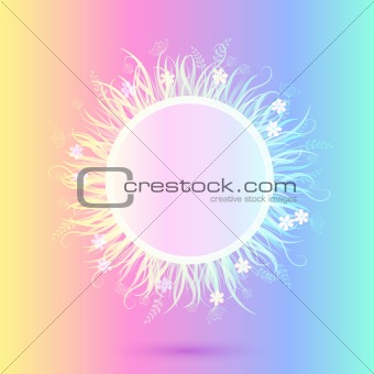 Beautiful Light Colorful Round Frame. Vector Illustration of Grass in Circle Isolated on Motley Background
