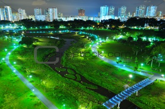 Aerial view of Bishan Park by night