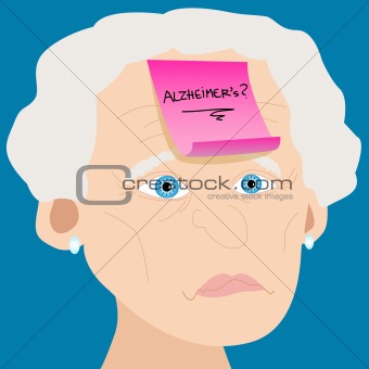 Senior woman with Alzheimer sticky note