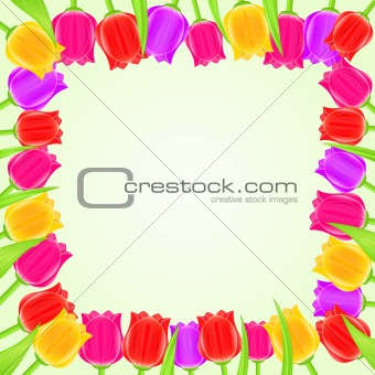 Bright Colorful Tulip Square Frame. Vector Floral Card