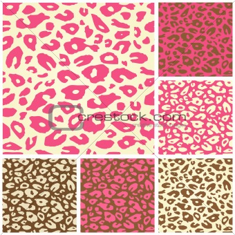 Pink Cheetah Print Seamless Pattern Set. Vector Animal Background