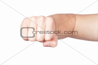 Hand, fist, elbow. On a white background.