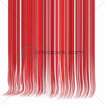 3d render multiple wavy hair lines in different red pink on whit