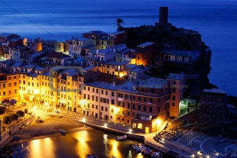 Historical Village Vernazza in the Night, Cinque Terre, Italy