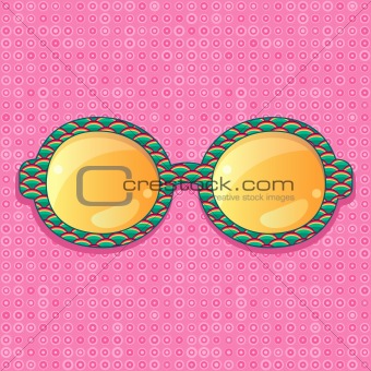 Green Pattern Frame with Orange Shiny Glasses. Vector Accessory Ilustration