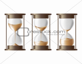 Sand falling in the hourglass in three different states