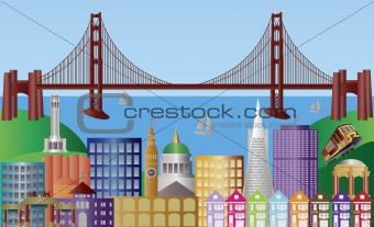 San Francisco City Skyline Panorama Illustration