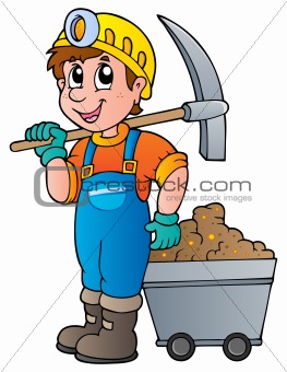 Miner with pickaxe and cart