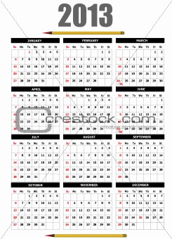 2013 calendar with pencil image. Vector illustration 