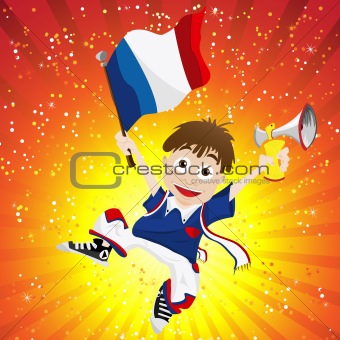 France Sport Fan with Flag and Horn