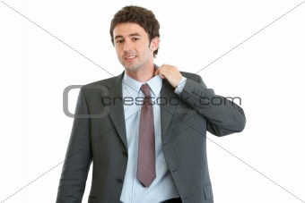 Portrait of nervous modern businessman