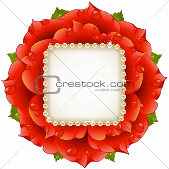 Vector red Rose circle frame with pearl necklace