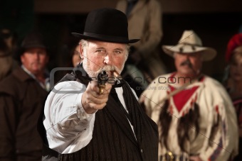 Old Western Smoking Man with Gun
