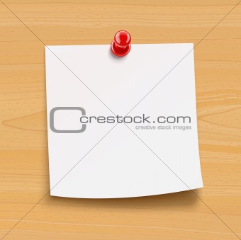 paper notice with pin on wooden plate