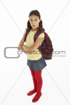 Studio Portrait Of Female Student With Backpack