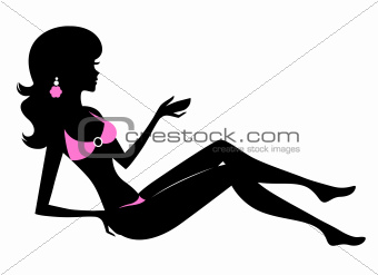 Bikini woman silhouette isolated on white
