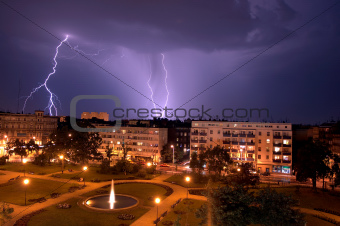Lightning over the City. Wroclaw. Plac Macieja.