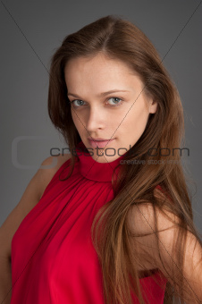 portrait of beautiful woman with long brown hair
