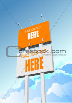 Big billboard publicity over blue sky. Vector illustration