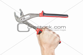 Open the wrench in his hand, on a white background.