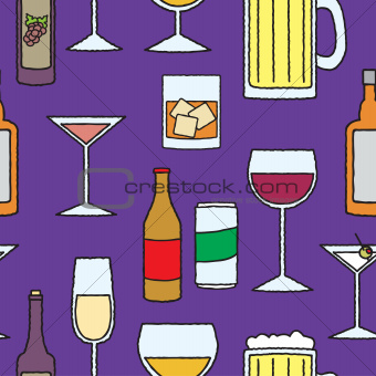 Seamless Cartoon Alcoholic Beverage Pattern