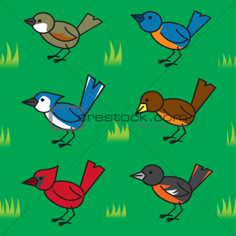 Seamless Cartoon Birds Pattern