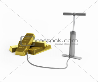 inflated the price of gold isolated on white background