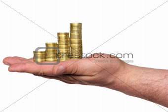 business chart is made from golden coins on hand