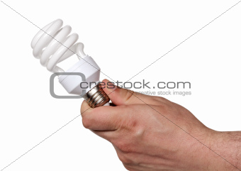Energy saving light bulb in hand