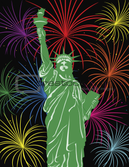 Statue of Liberty with Fireworks Illustration