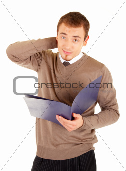 Young well-dressed perplexed man with documents