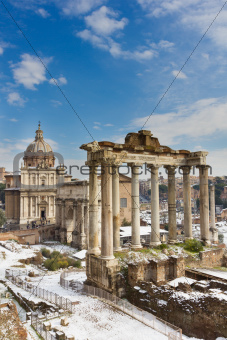The Temple of Saturn and the other monuments of the Roman Forum.