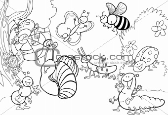 cartoon insects on the meadow for coloring