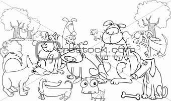 Cartoon dogs on the meadow for coloring