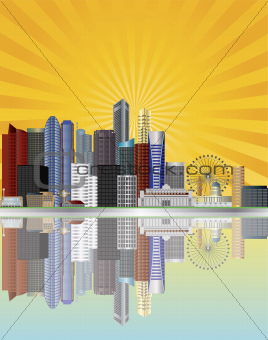Singapore City Skyline with Sun Rays Illustration