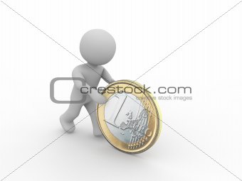 grey figure rolling a one euro coin