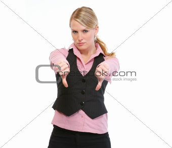 Woman employee showing thumbs down